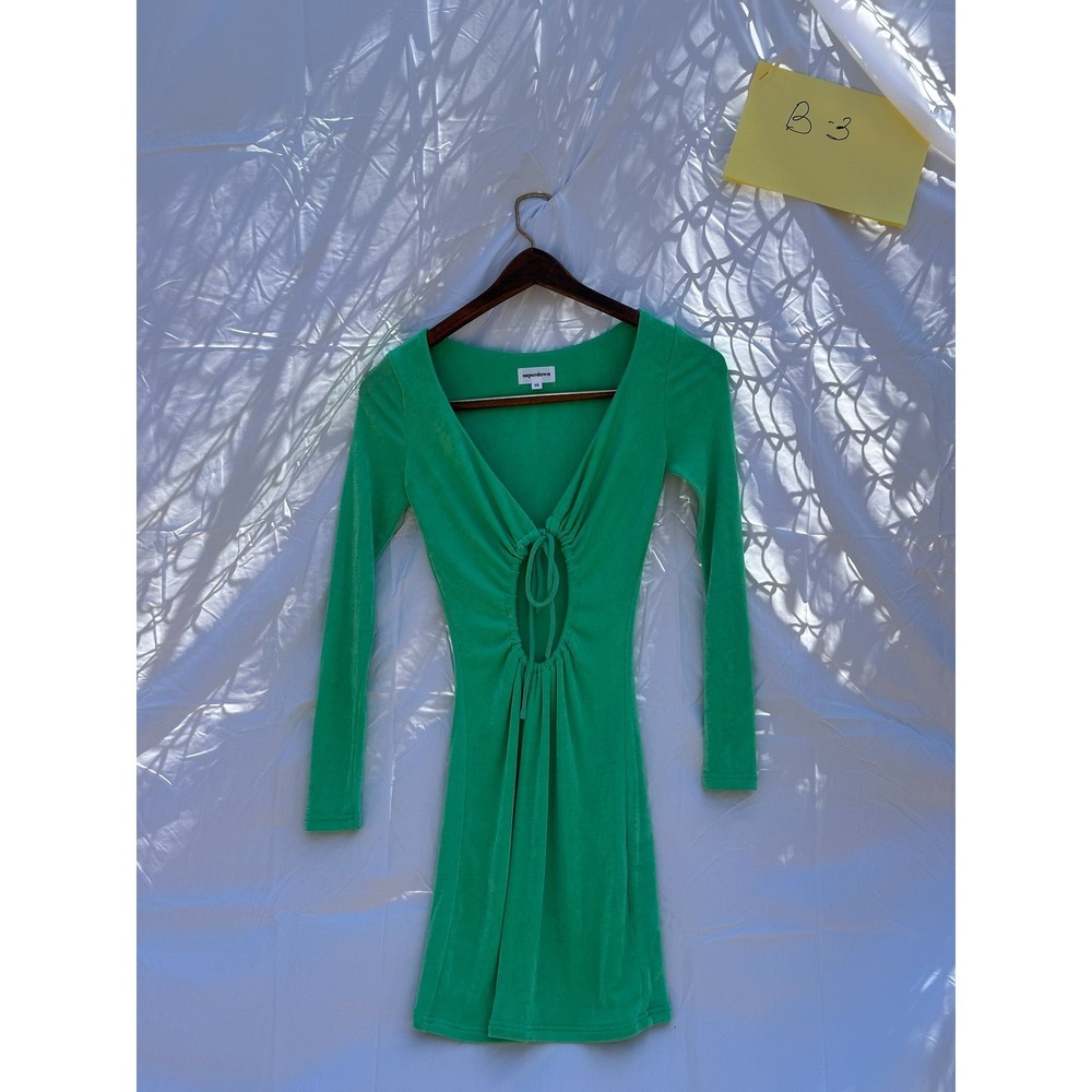 Superdown Ruched Front Long Sleeve Mini Dress Green XS Cut-Out